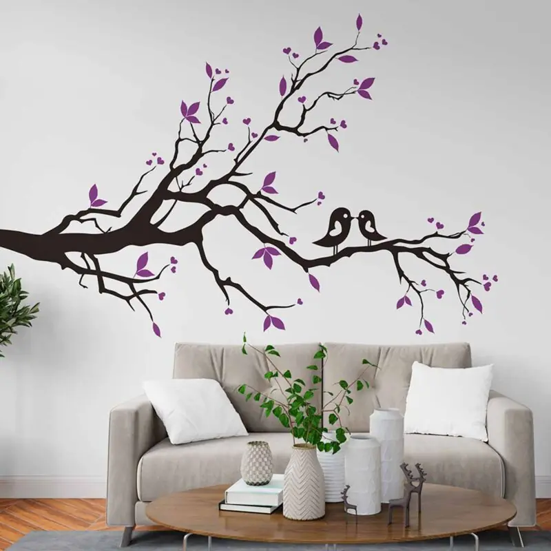 Adesivo Decorativo de parede Arvore com galhos e corações roxo