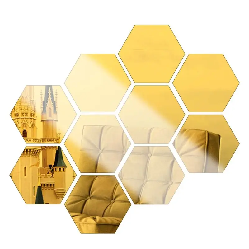 Espelho Decorativo Dourado Hexágonos 10 Peças