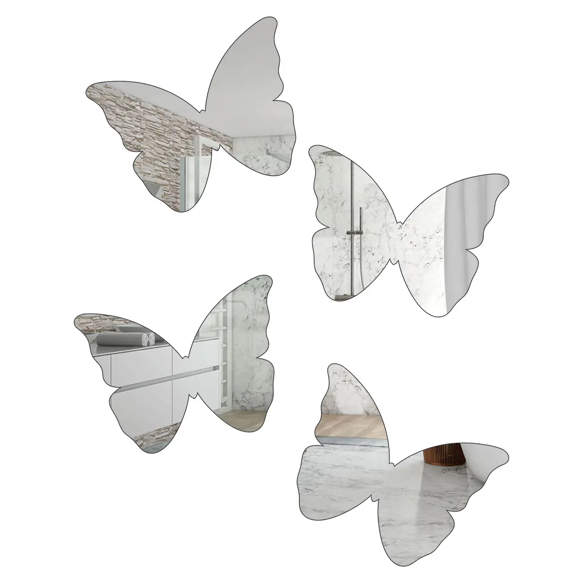 4 Borboletas Espelho Decorativo Com 5cm