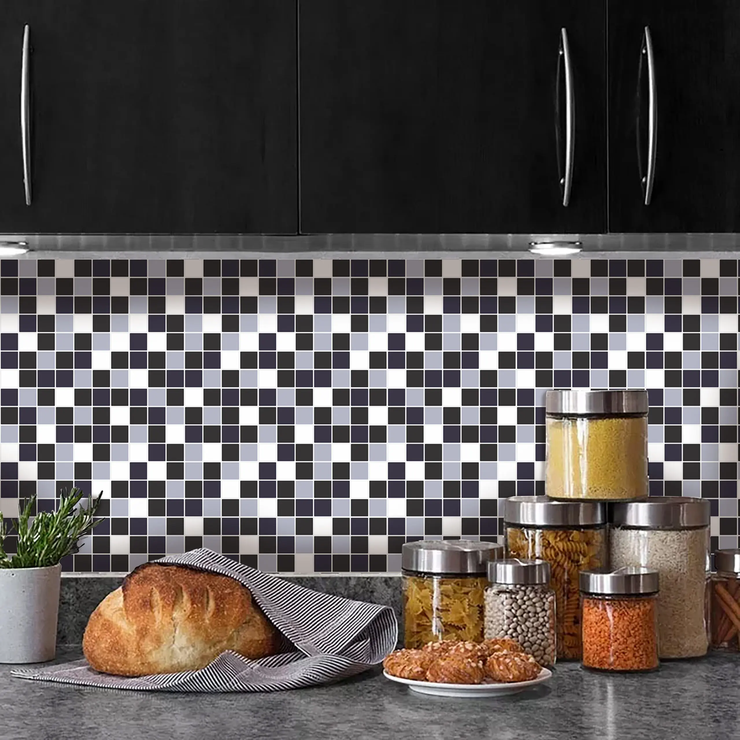 Kit 24 Adesivos Pastilha 15×15cm para Cozinha Lavável -  Preto