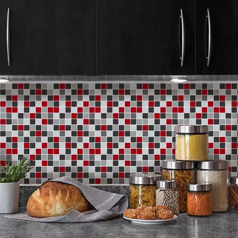 Kit 24 Adesivos Pastilha 15×15cm para Cozinha Lavável - Vermelho