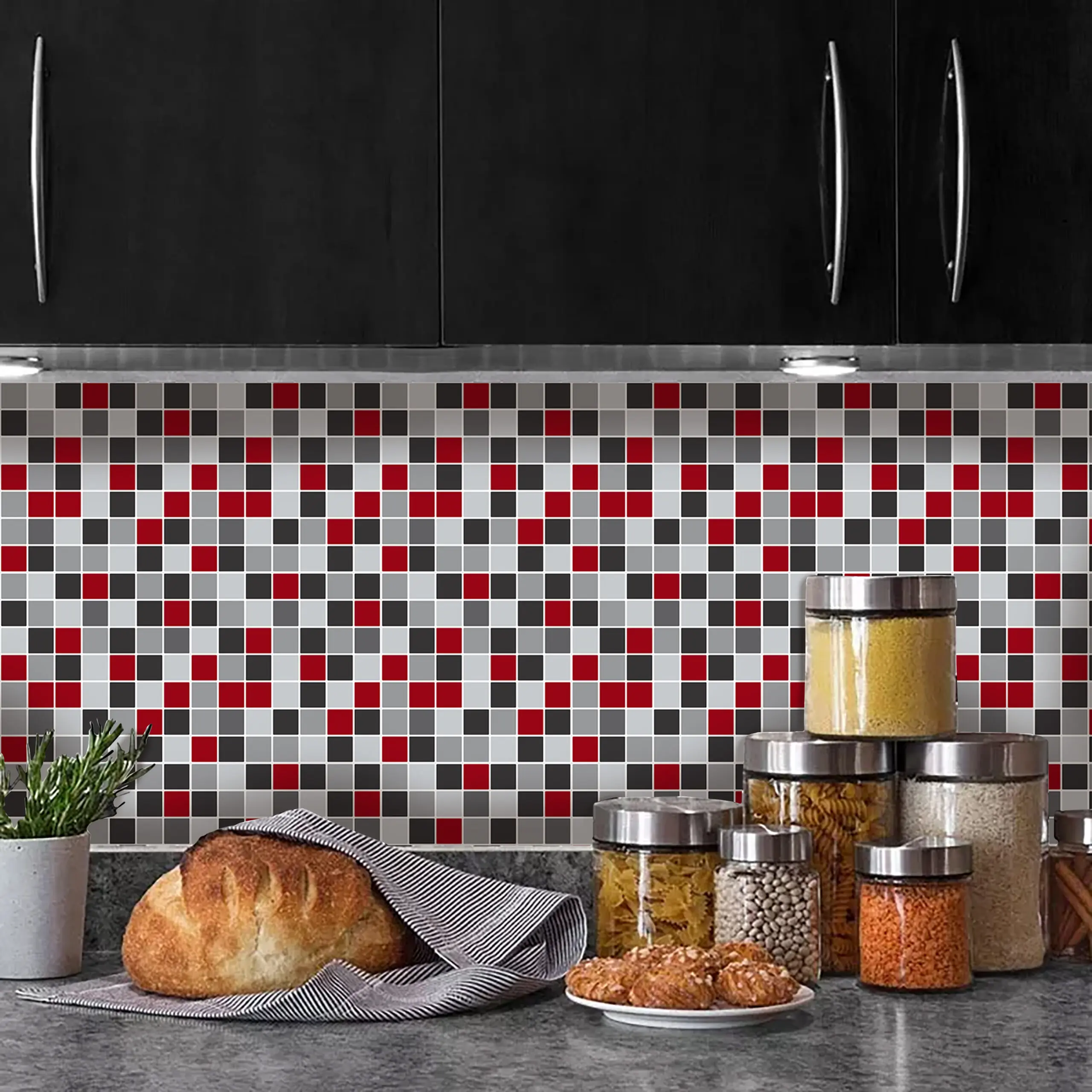 Kit 24 Adesivos Pastilha 15×15cm para Cozinha Lavável - Vermelho